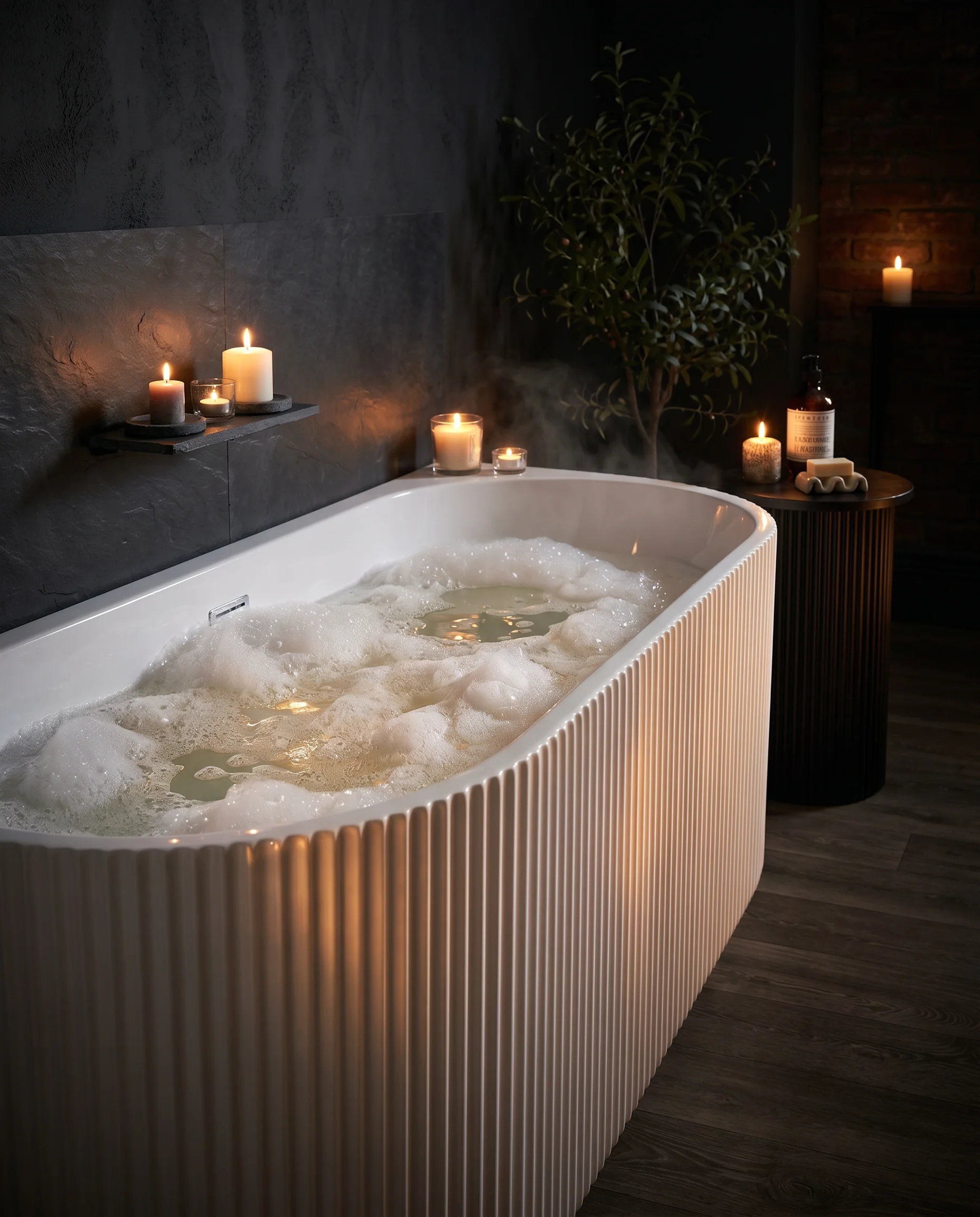 Reede bath side profile showing the fluted white surface