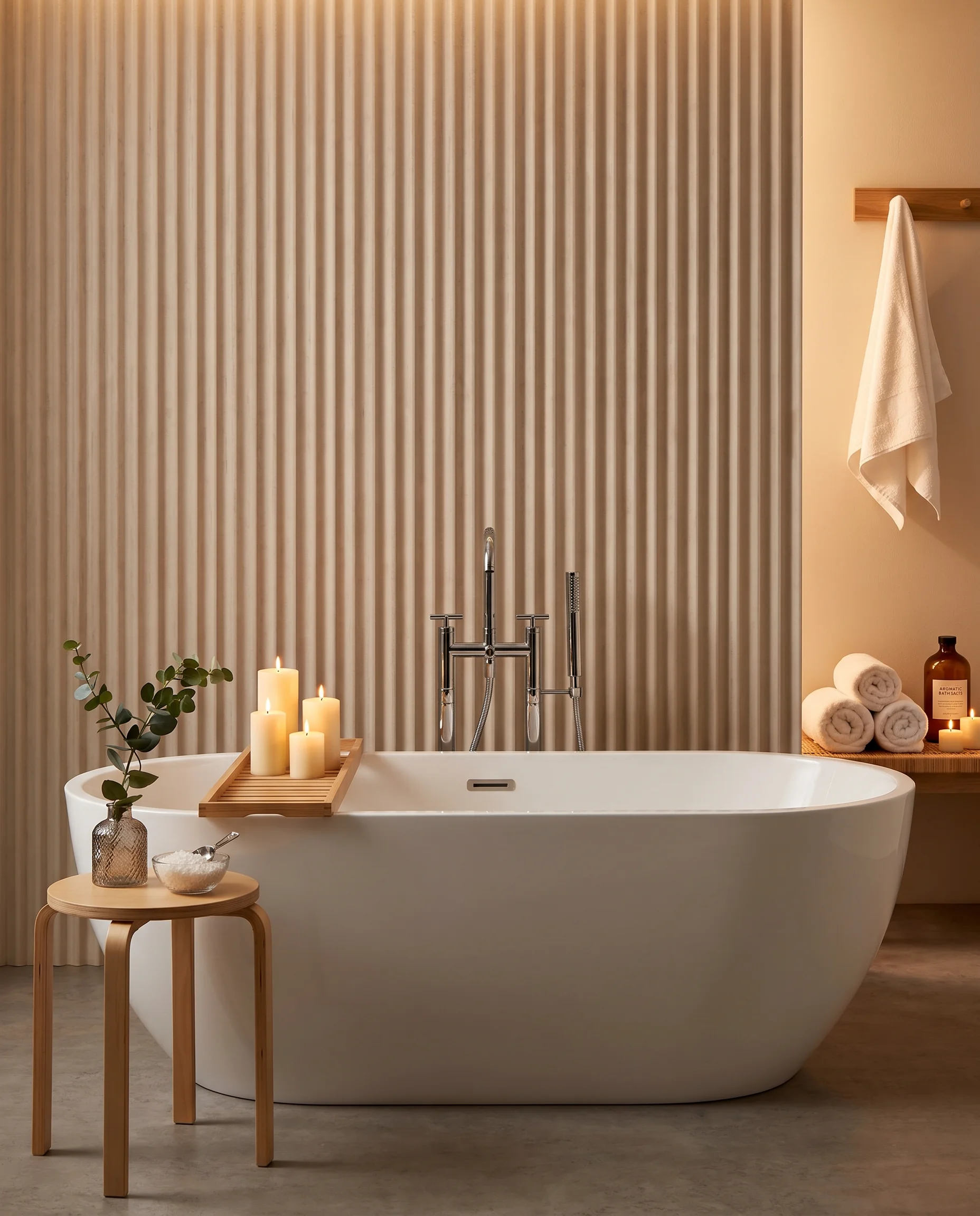 Forme freestanding bath — pure oval form in a styled bathroom scene