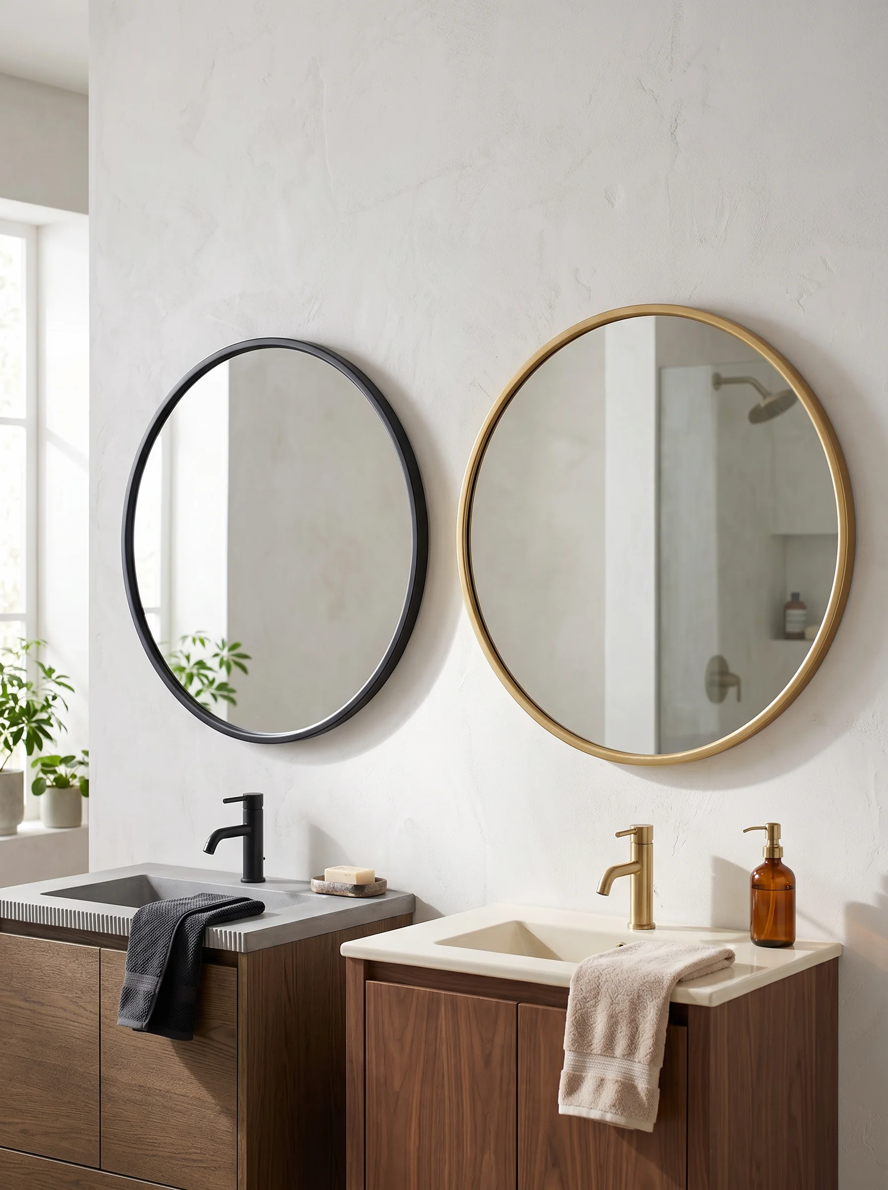 Circa mirror in a considered bathroom interior