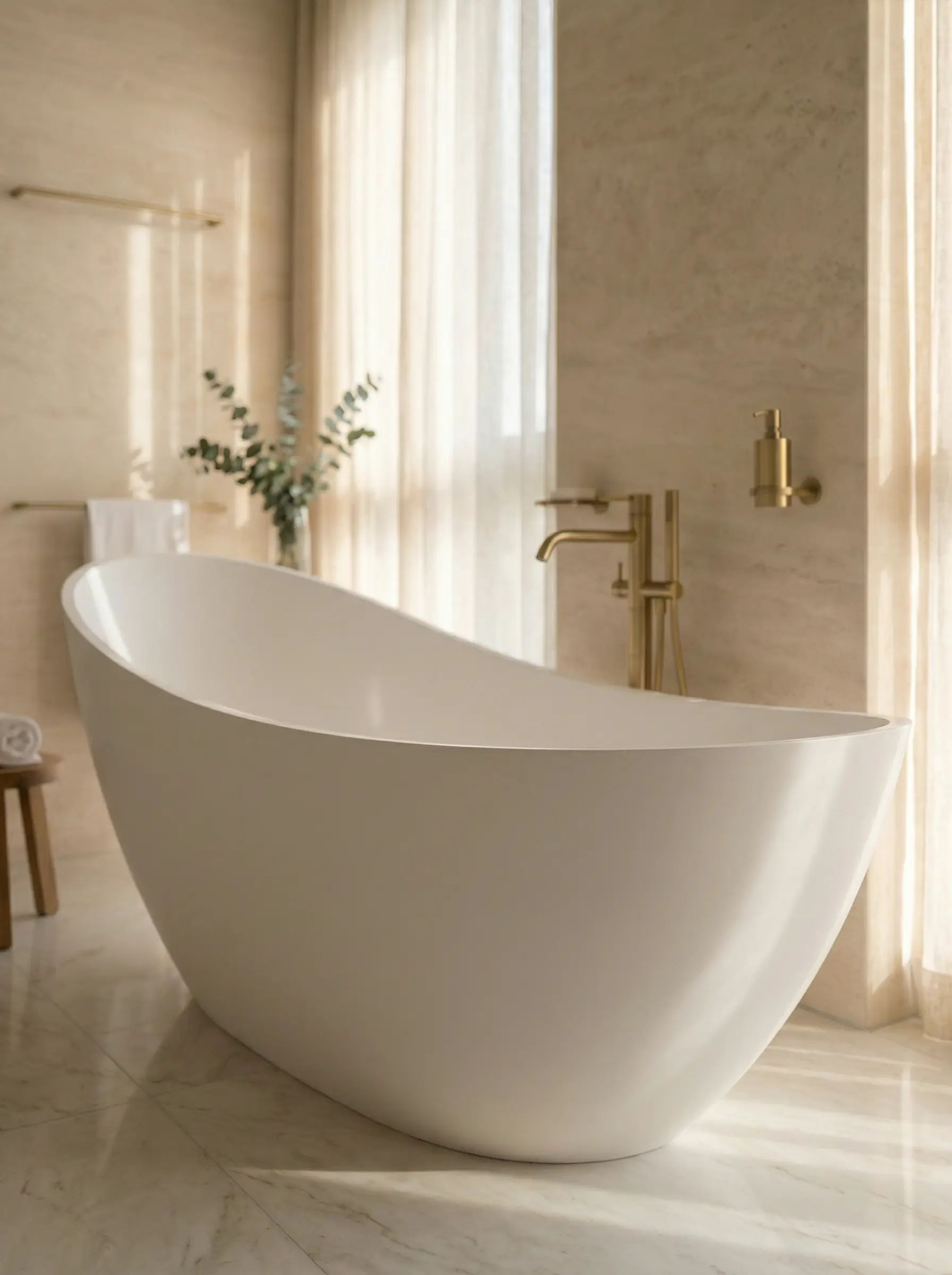 Lumen bath detail showing its seamless, light-reflecting surface