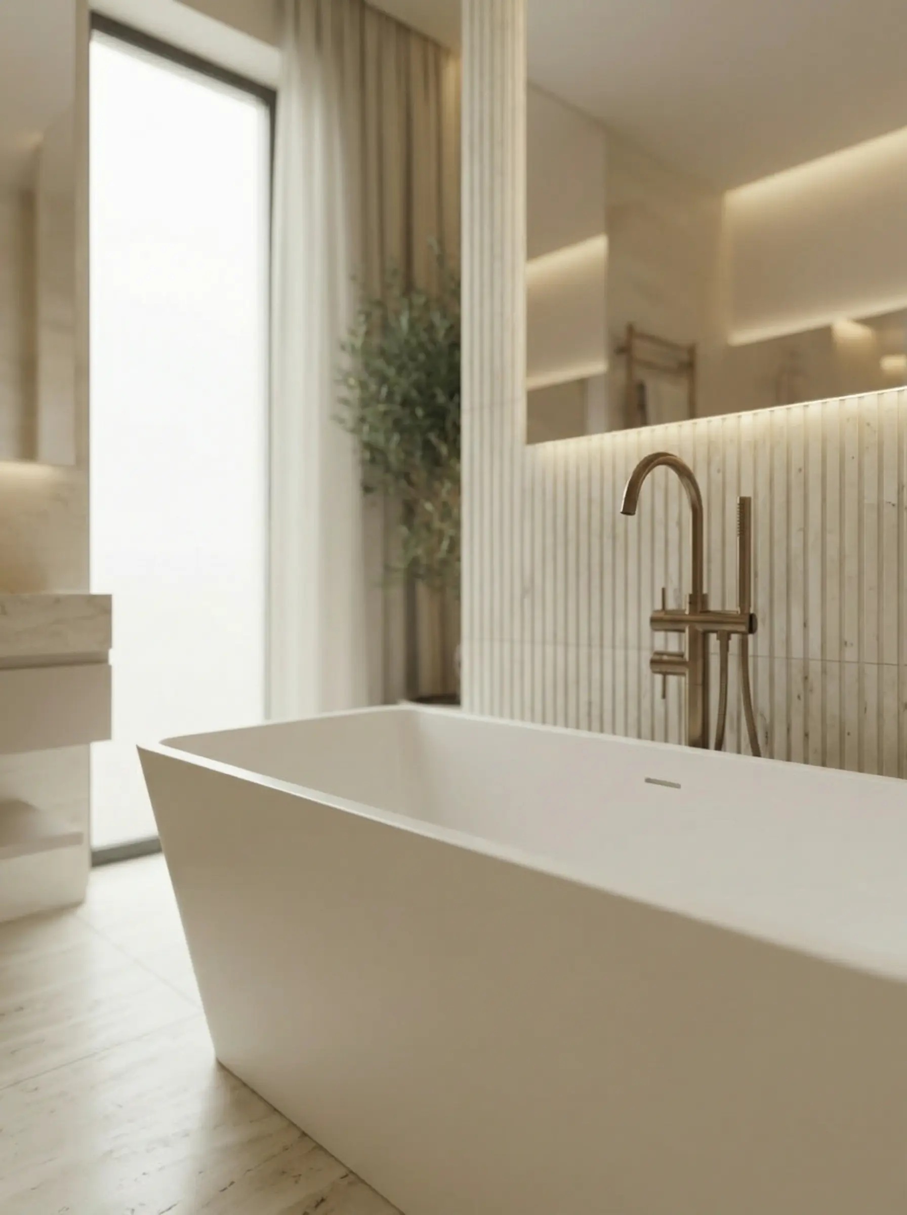 Linear freestanding bath — architectural rectangular silhouette