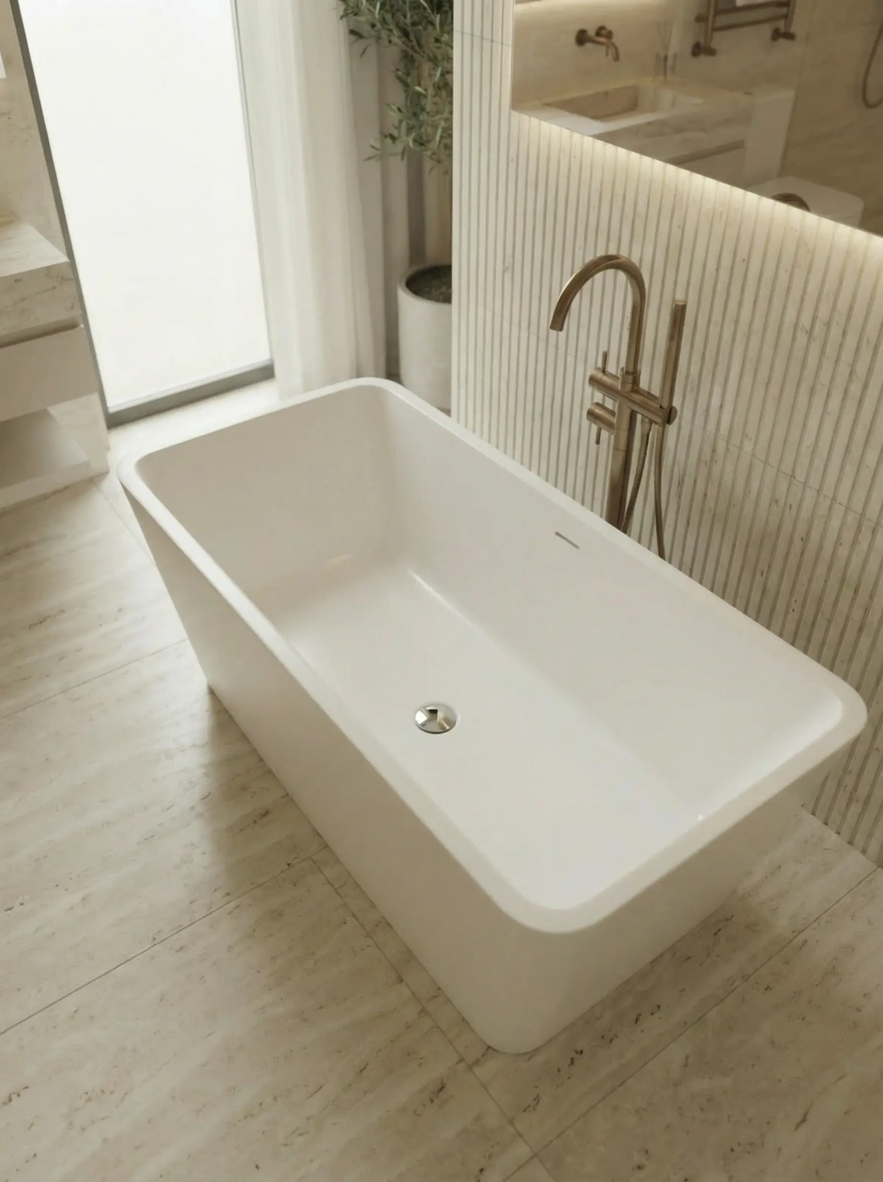 Linear bath detail showing its clean, refined proportions