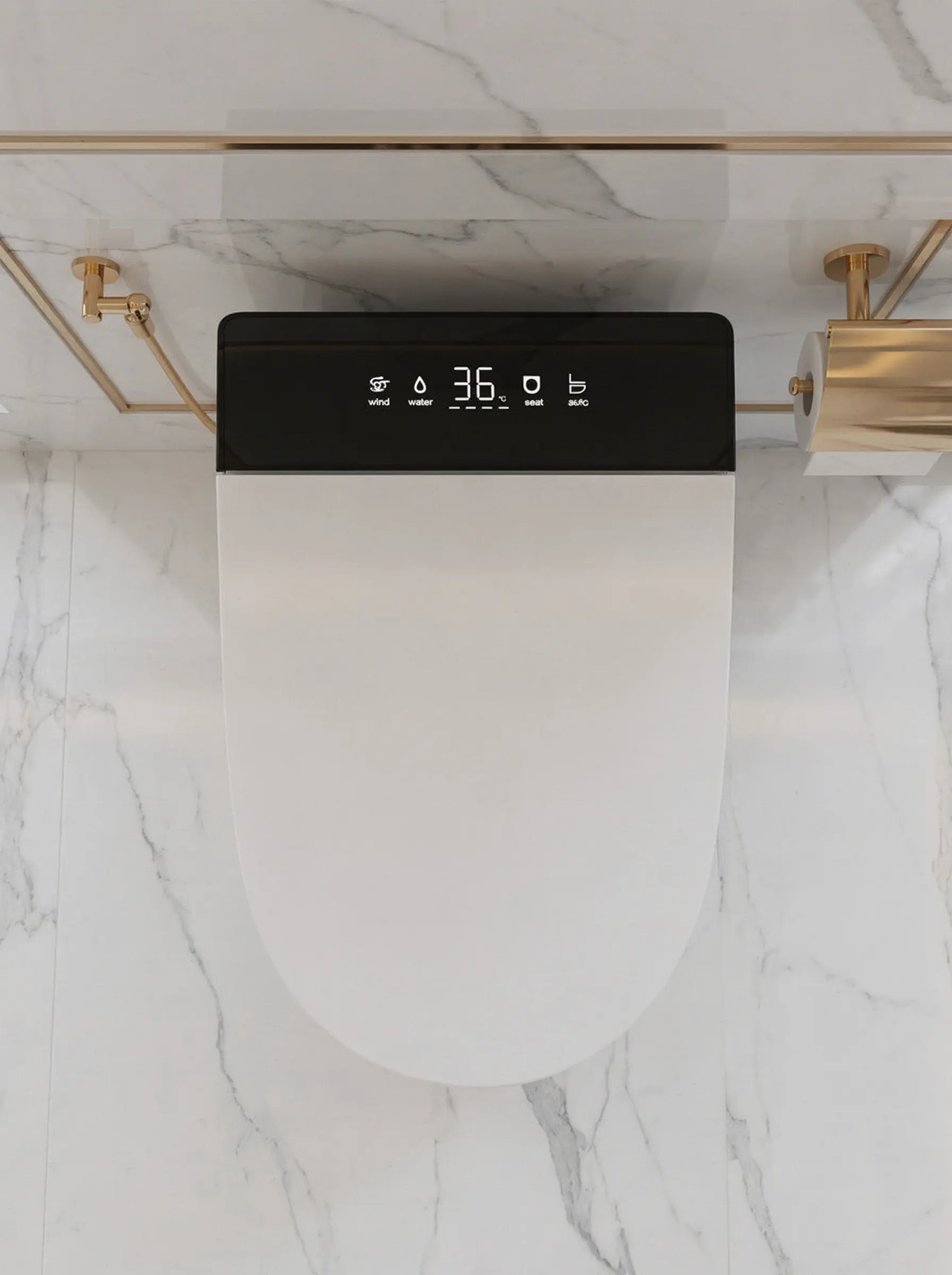 Aura smart toilet — refined ceramic body with integrated LED display