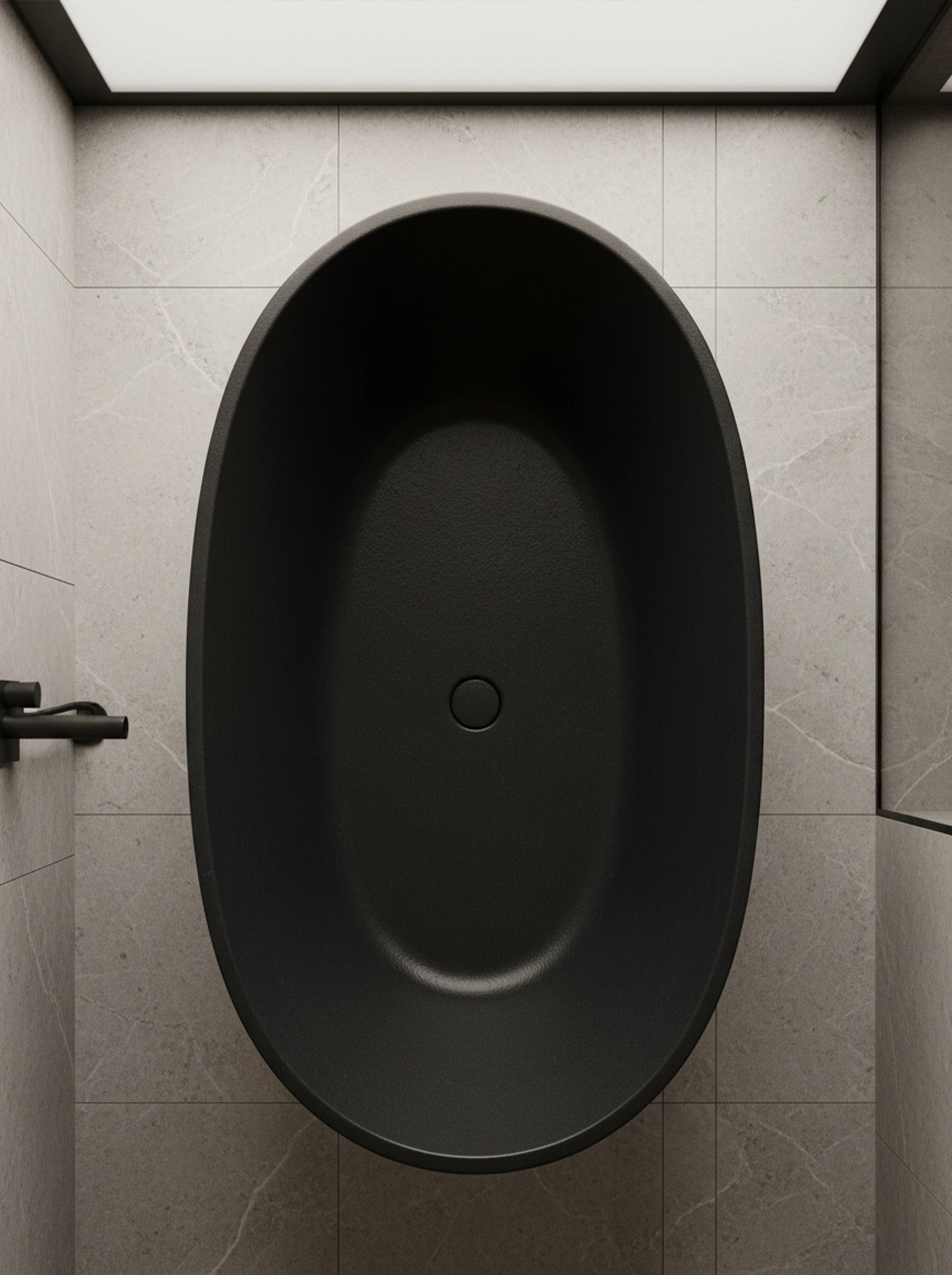 Onyx bath detail showing its curved, stone-like surface