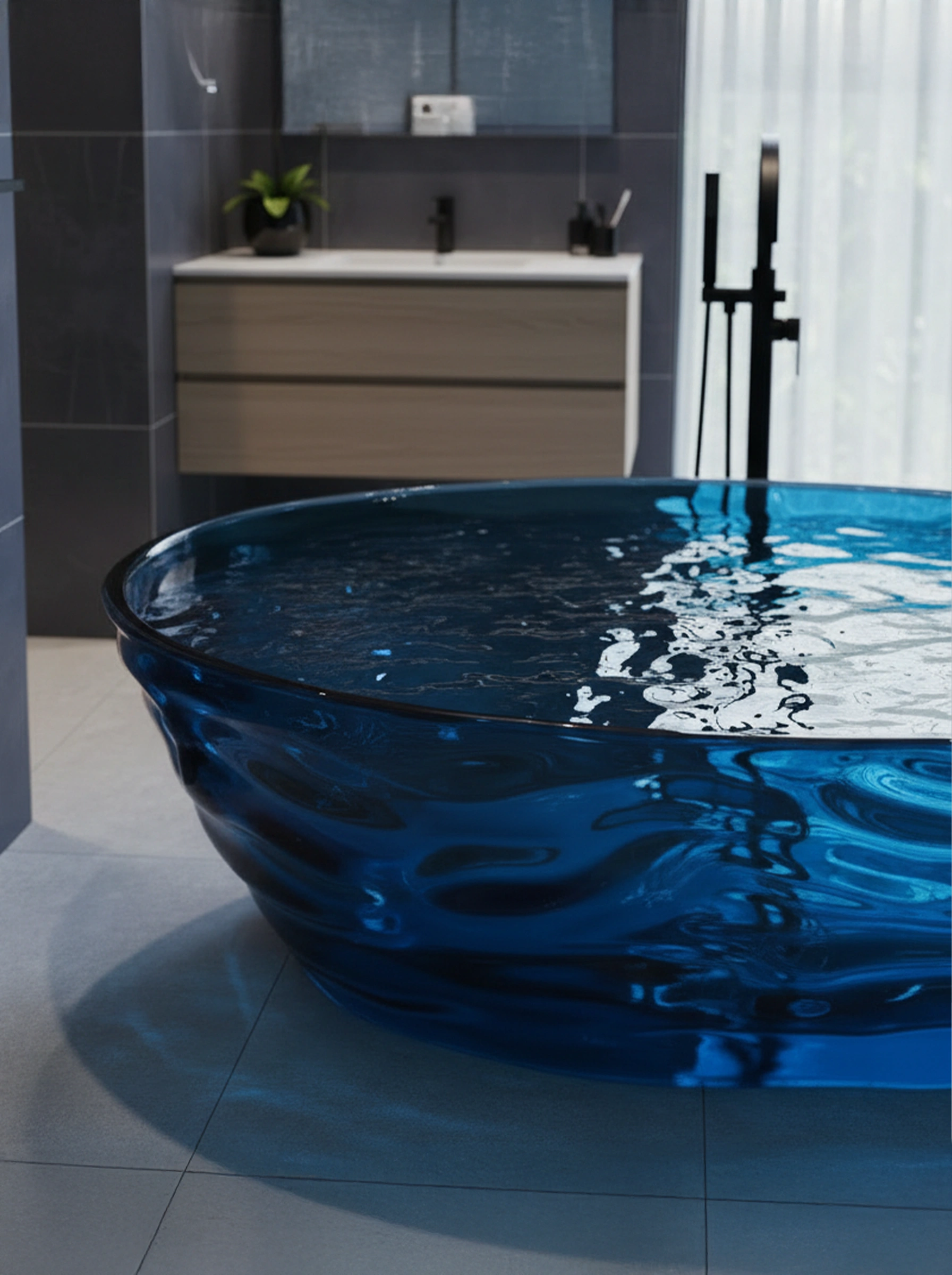 Aquaire freestanding bath — translucent blue resin sculptural form