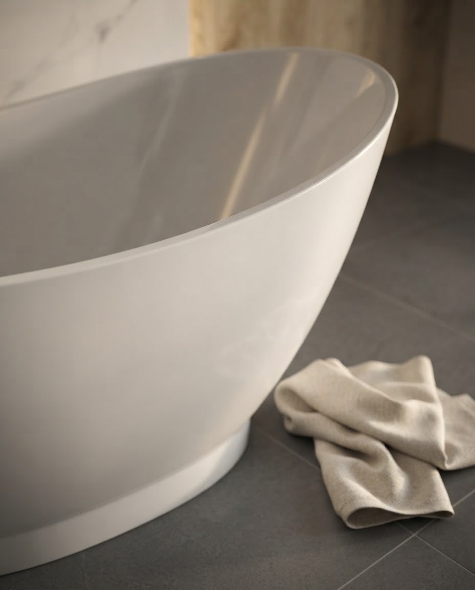 Close-up of the curved end of the Lune bath
