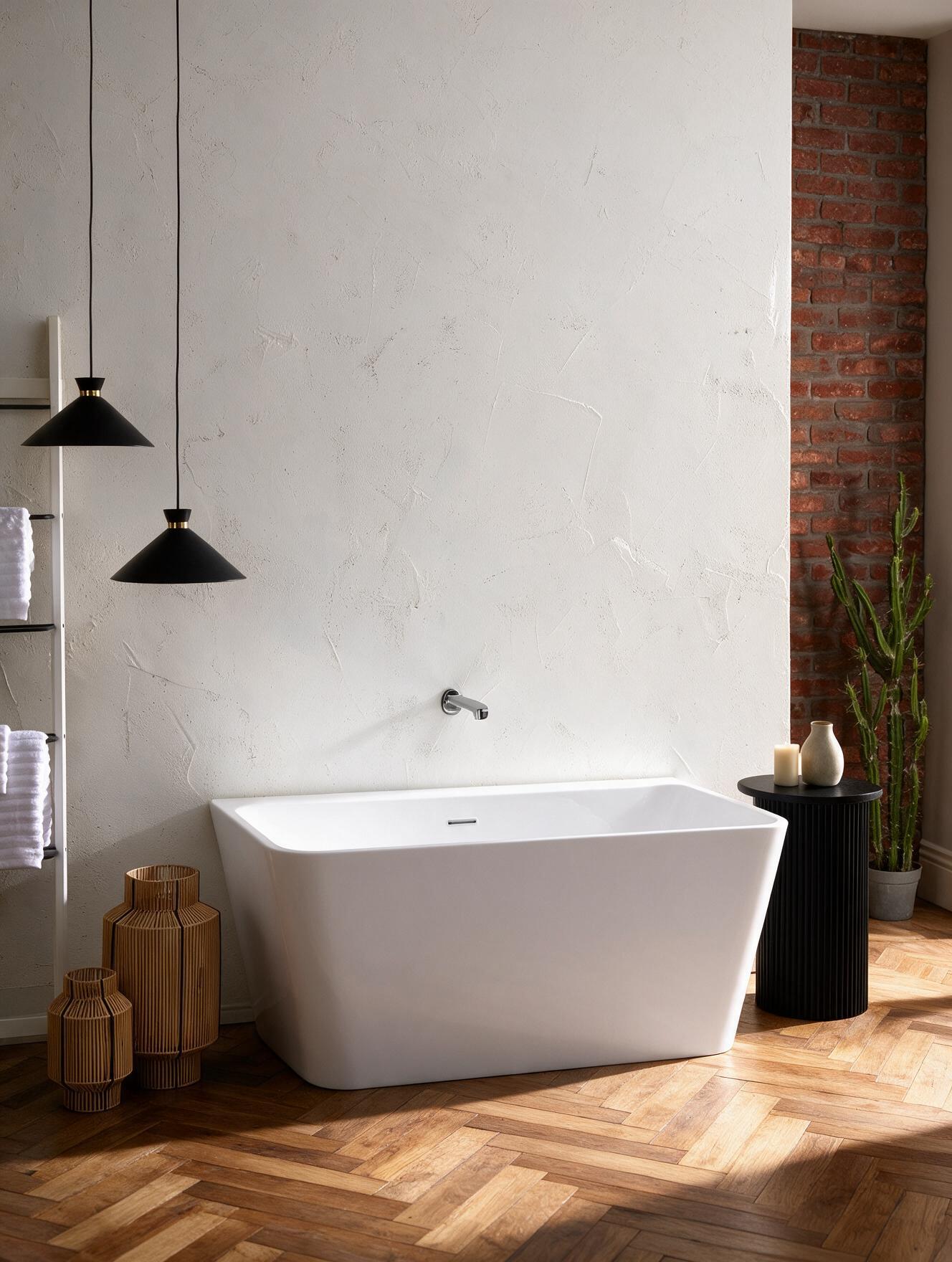 Arête bath styled with a wall-mounted tap
