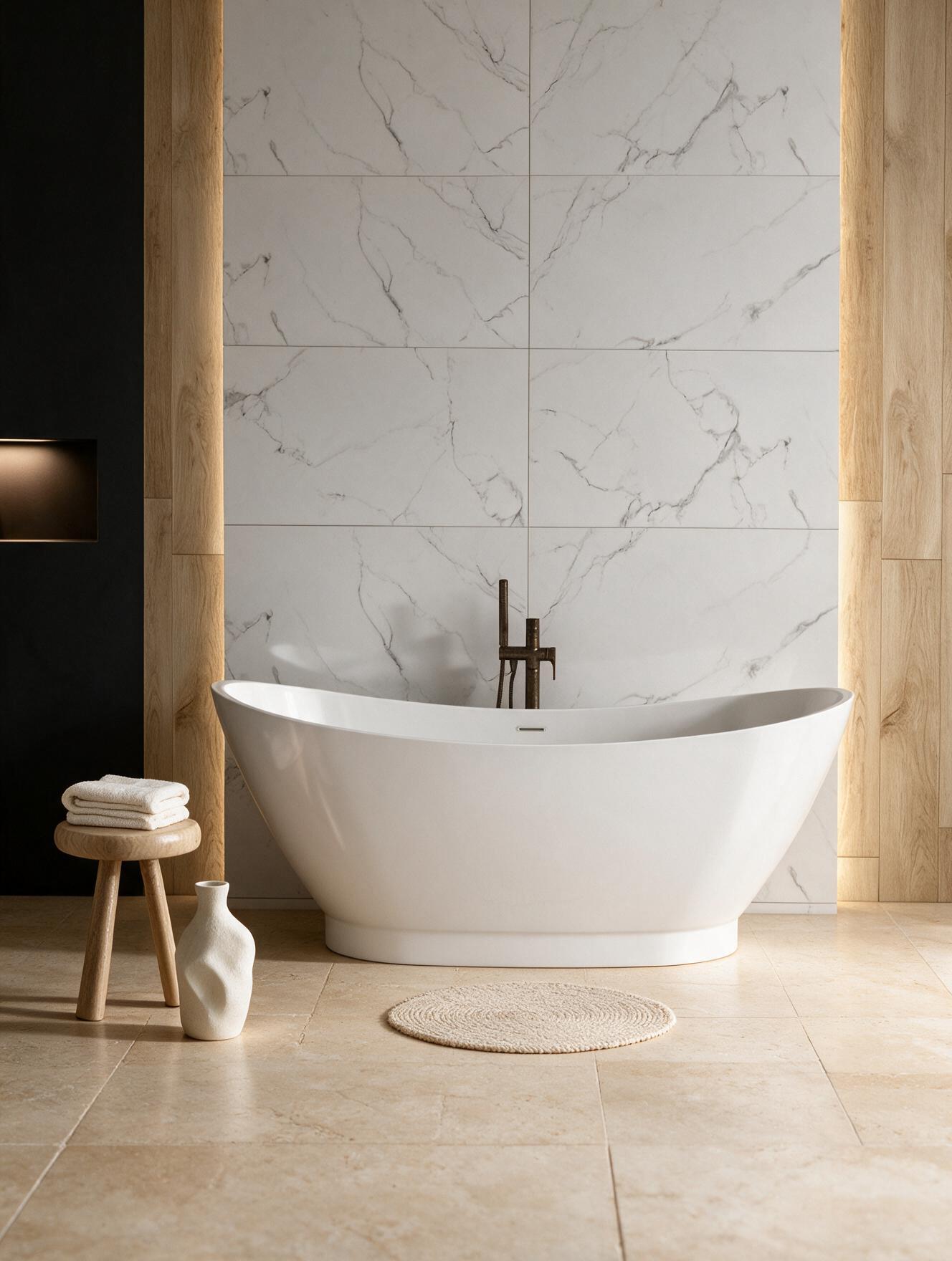 Lune bath styled with a floorstanding tap