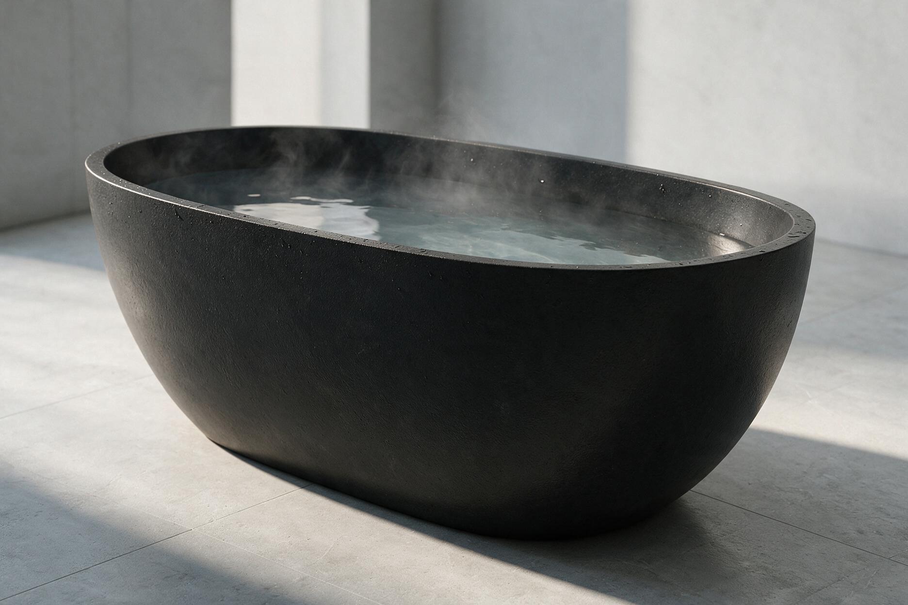 A single freestanding bath positioned as a considered investment piece in a luxury bathroom
