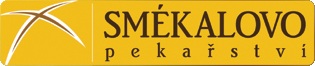 Logo pekařství Smékalovo s bílým stylizovaným obilným klasem na žlutém pozadí.