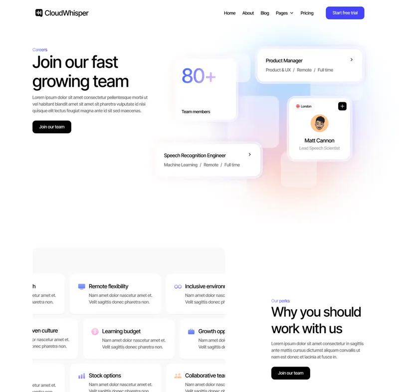 CloudWhisper - Careers Page - Speech To Text App Webflow Template