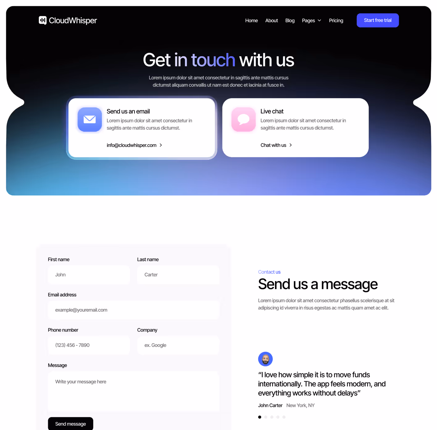 CloudWhisper - Contact V3 Page - Speech To Text App Webflow Template