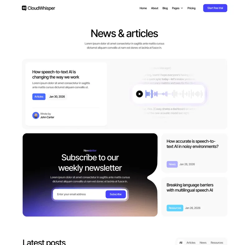 CloudWhisper - Blog V3 Page - Speech To Text App Webflow Template