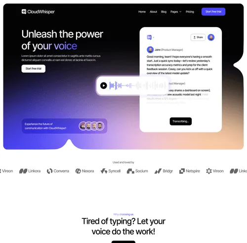CloudWhisper - Home V1 Page - Speech To Text App Webflow Template