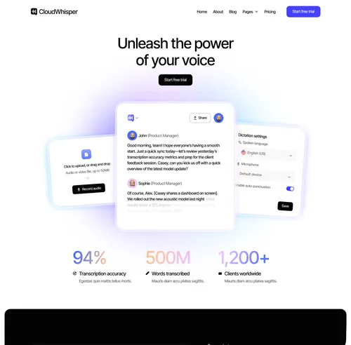 CloudWhisper - Home V2 Page - Speech To Text App Webflow Template