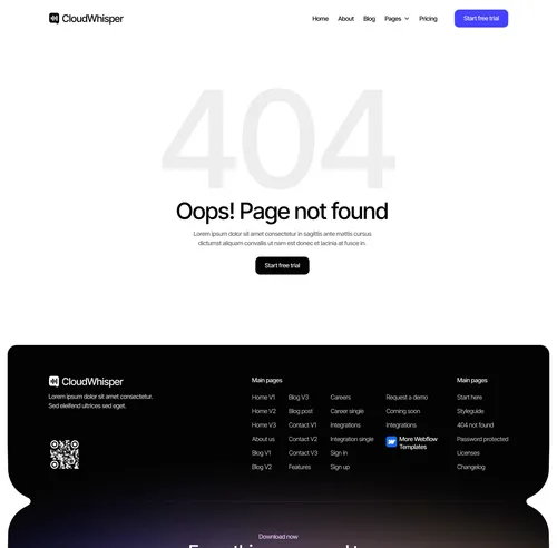 CloudWhisper - 404 Page - Speech To Text App Webflow Template