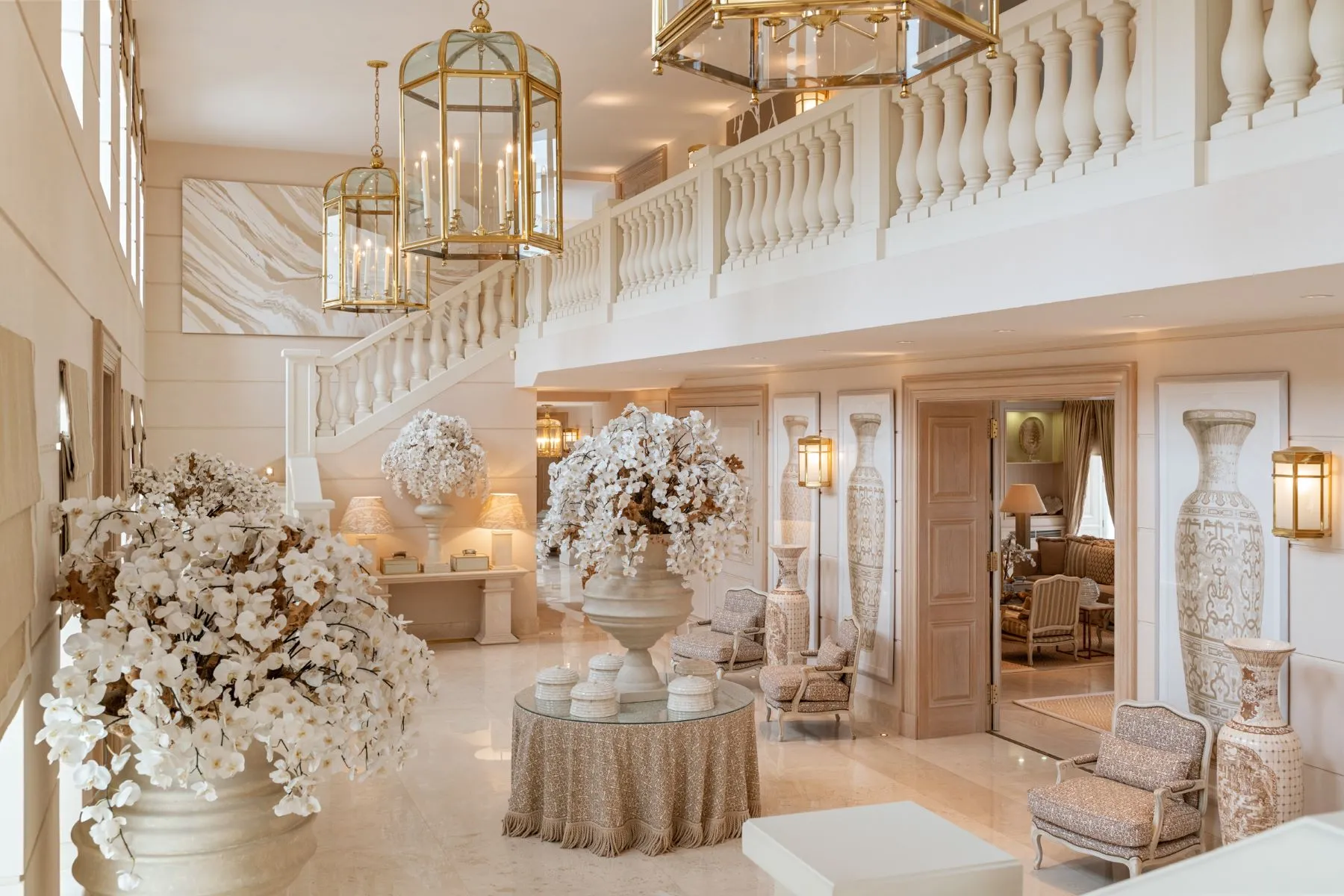 Grand entrance hall interior of Wentworth Place private estate in Surrey