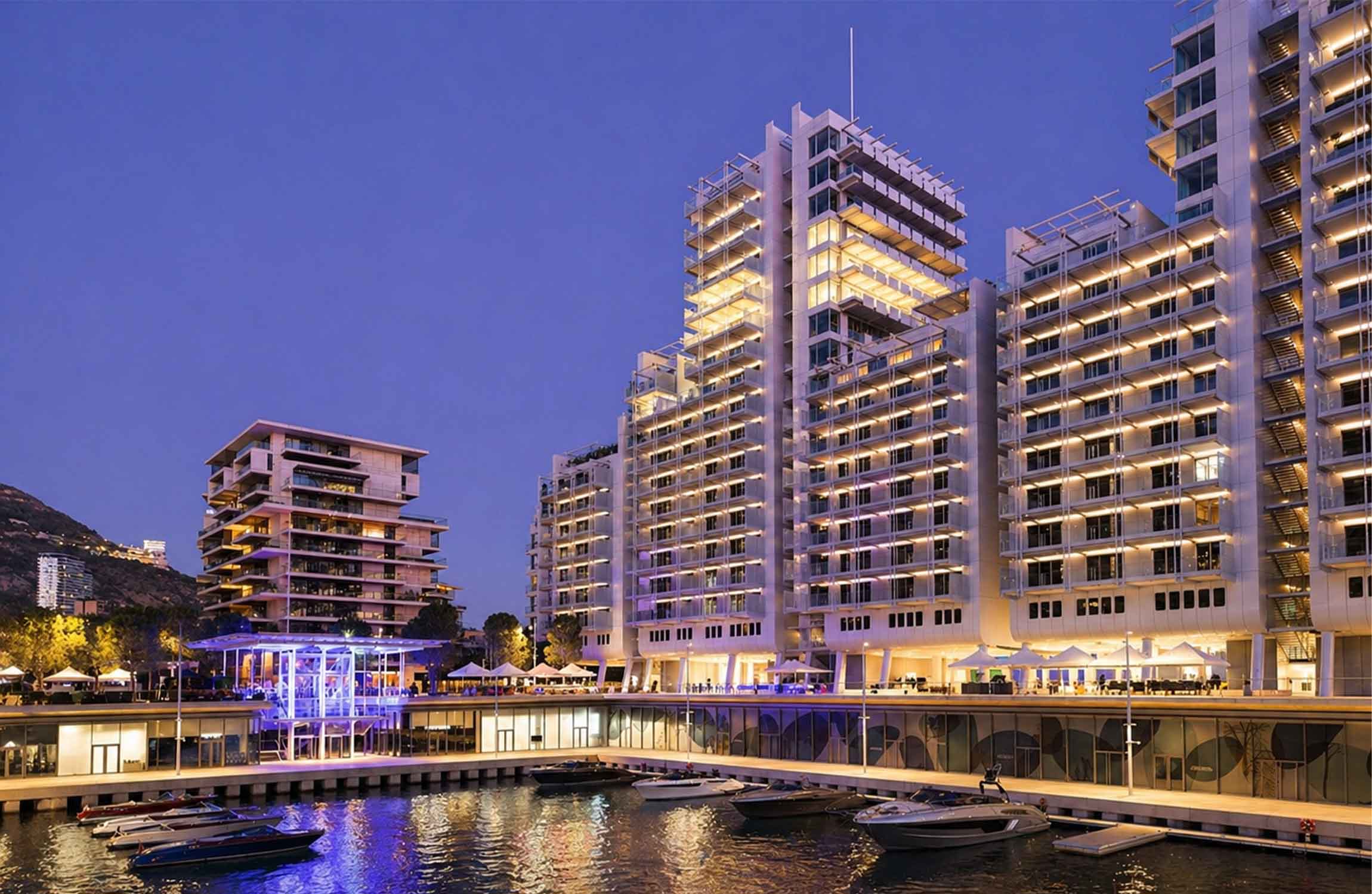 Mareterra Monaco luxury waterfront residence at dusk