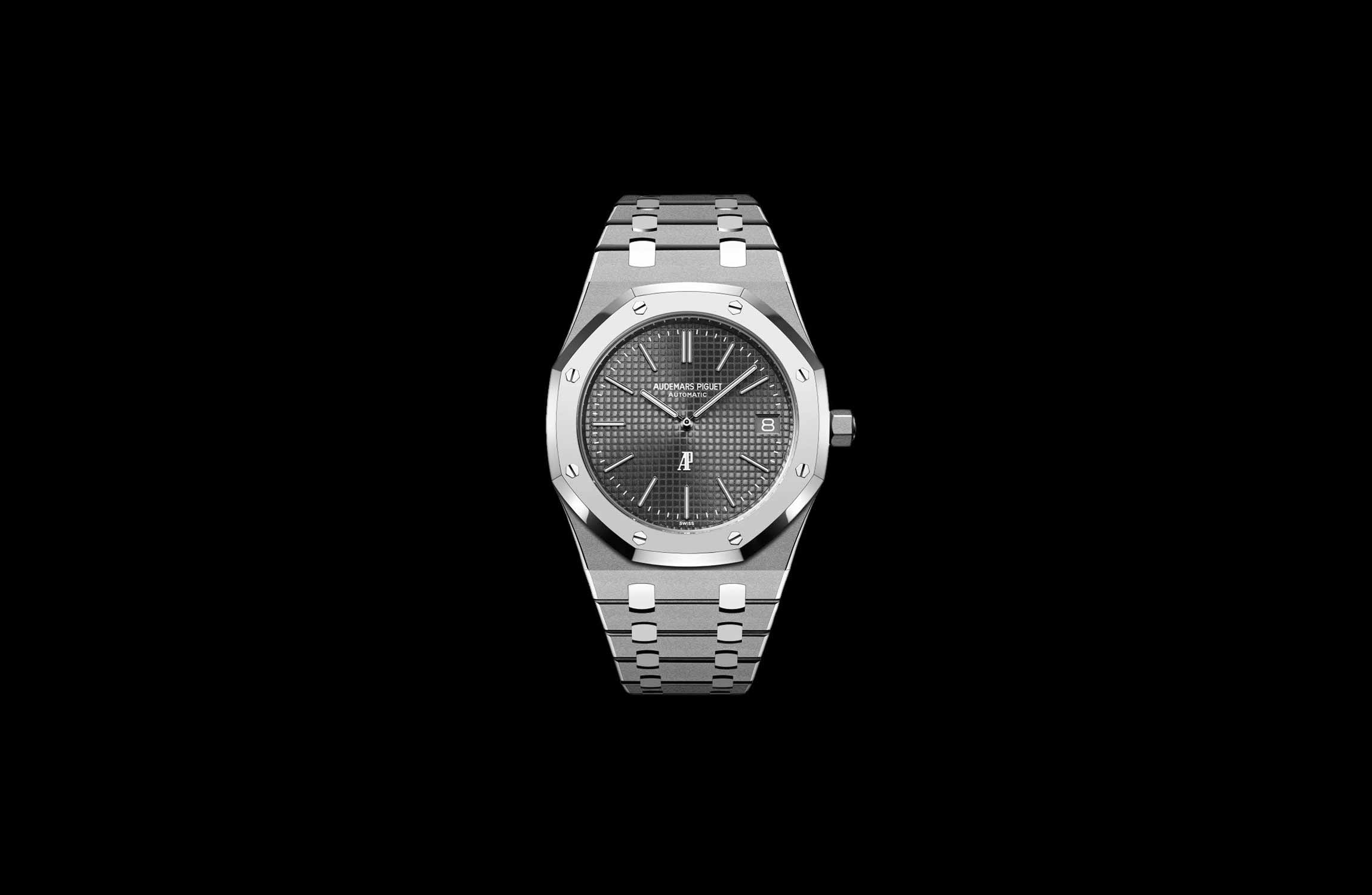 Audemars Piguet Royal Oak Jumbo Extra-Thin Only Watch 15202XT on a black luxury