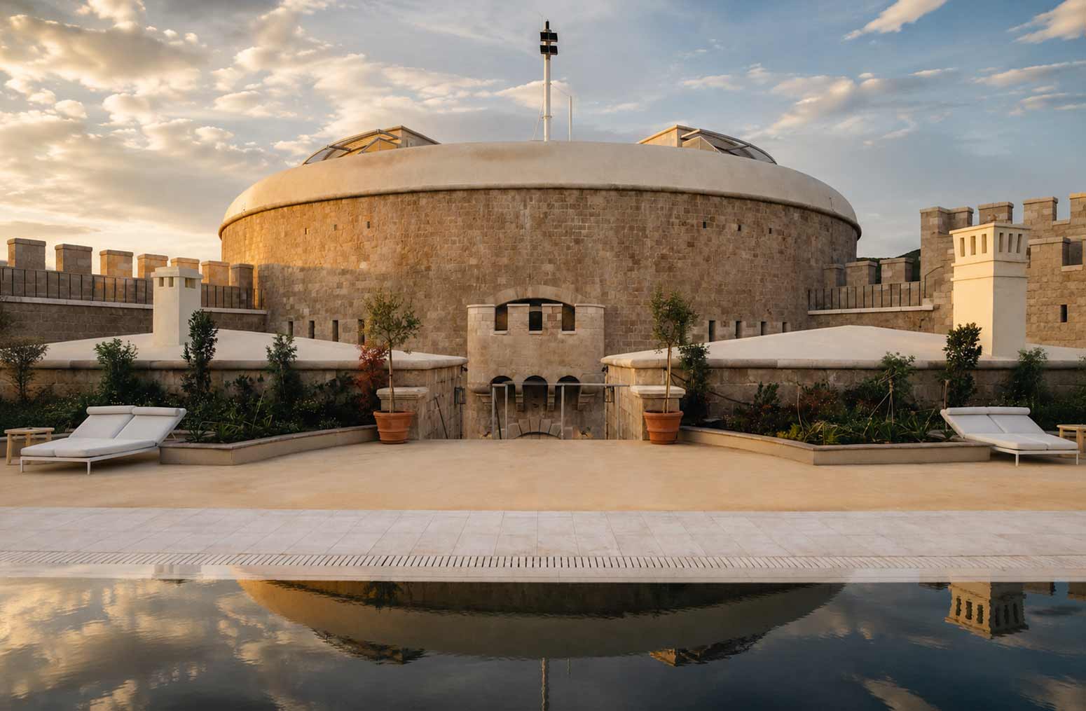 Restored 19th-century fortress at Mamula Island by Banyan Tree, transformed into a luxury island hotel on Montenegro’s Adriatic coast.