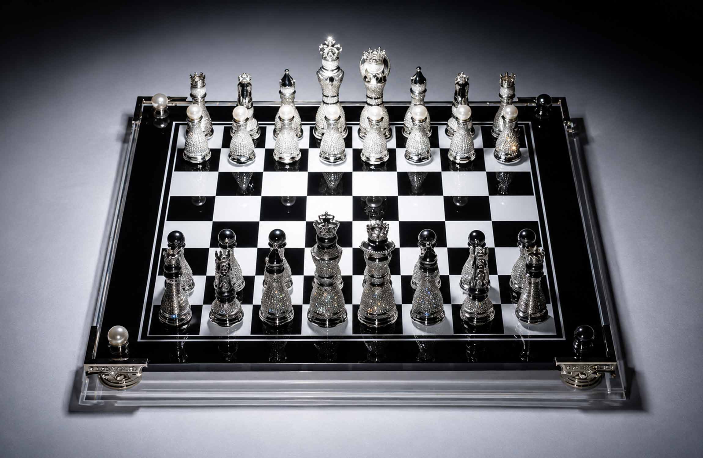 Pearl Royale diamond chess set by Colin Burn, one of the world’s most luxurious chess sets