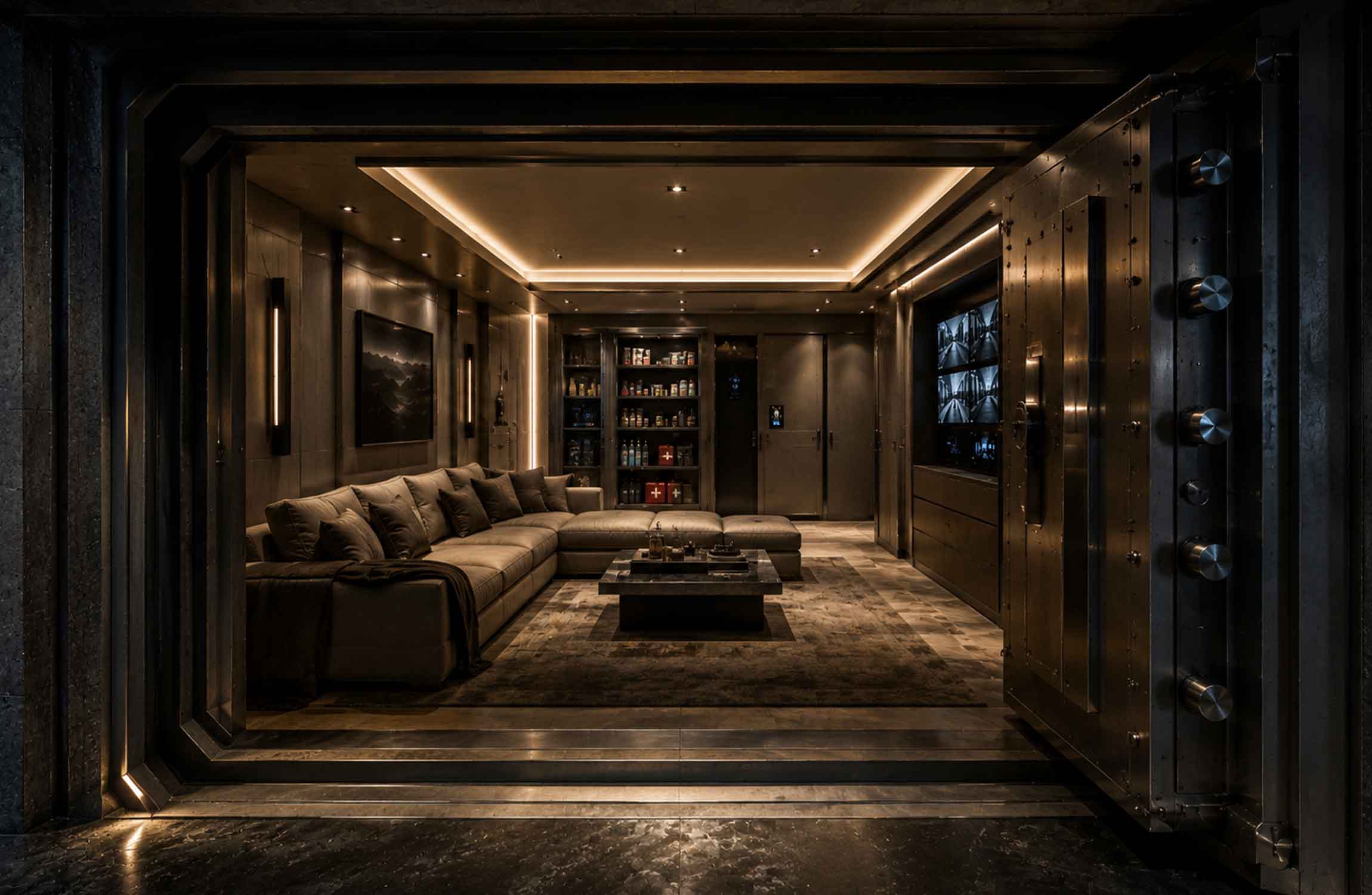 Luxury Safe Core panic room with reinforced vault door and private security systems inside a billionaire residence