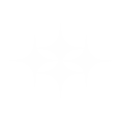 Four white sparkling stars with sharp points on a black background.