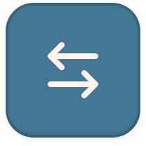 Two white arrows pointing left and right on a rounded blue square background.