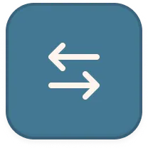 Two white arrows pointing left and right on a rounded blue square background.