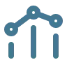 Icon of a combined bar and line chart showing data trends with three vertical bars and a line connecting circular data points above them.