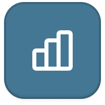 Icon of four vertical bars increasing in height, representing signal or connectivity strength, on a blue rounded square background.
