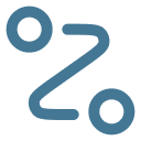 S-shaped curved arrow connecting two blue circles.