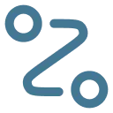 S-shaped curved arrow connecting two blue circles.