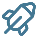 Blue rocket icon with three fins and a pointed nose.