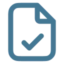 Document icon with a check mark indicating approval or completion.
