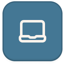 Icon of a laptop computer on a rounded blue square background.