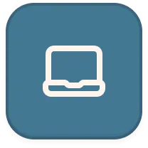 Icon of a laptop computer on a rounded blue square background.