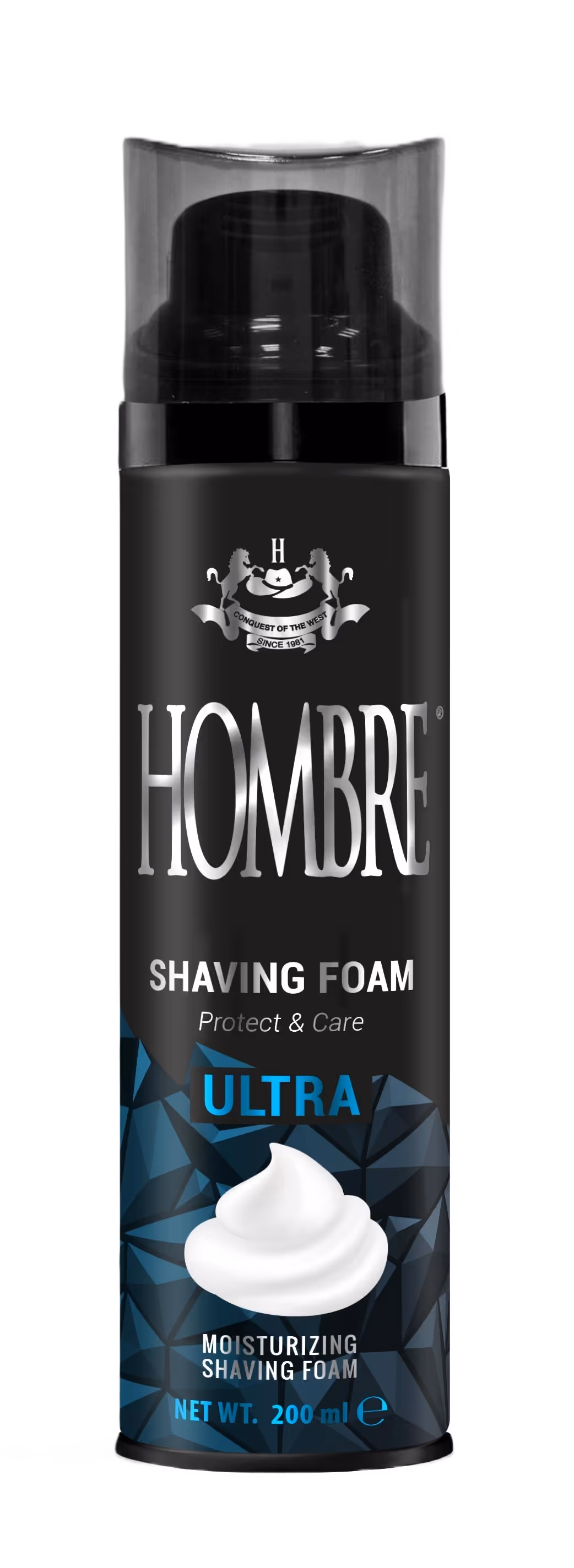 HOMBRE Grand men's shaving foam on a dark backgroun