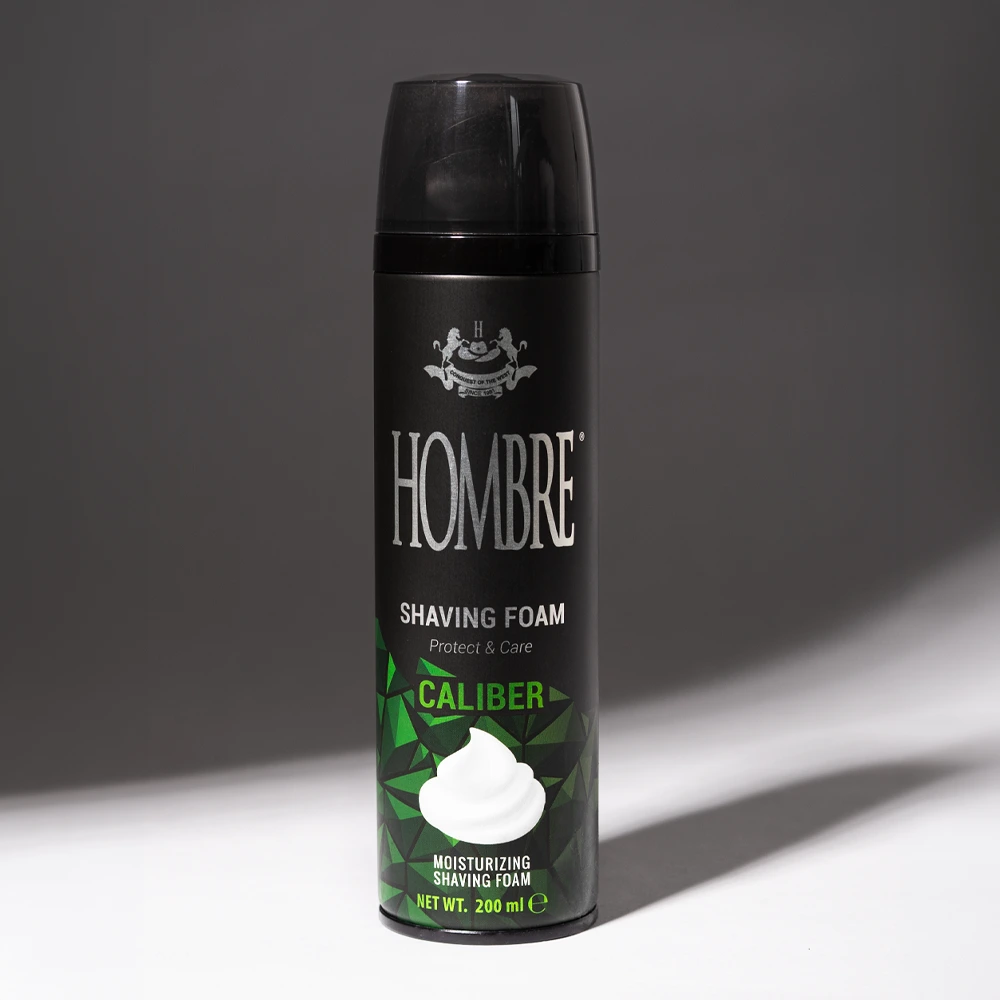 HOMBRE® Caliber aluminum-free shaving foam for men 200ml — studio shot on transparent background