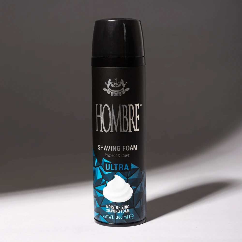 HOMBRE® Caliber aluminum-free shaving foam for men 200ml — studio shot on transparent background