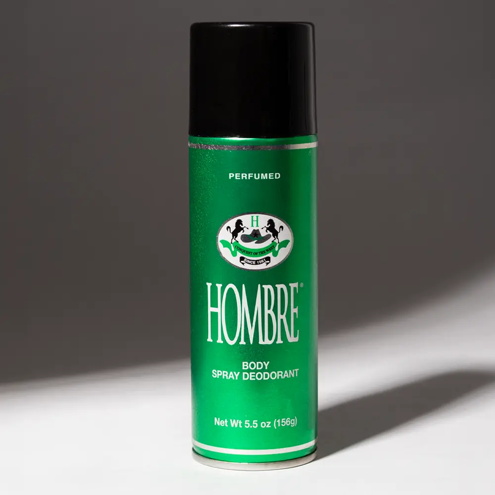 HOMBRE® Green classic deodorant body spray 5.5oz — fresh anise and citrus scent, studio shot
