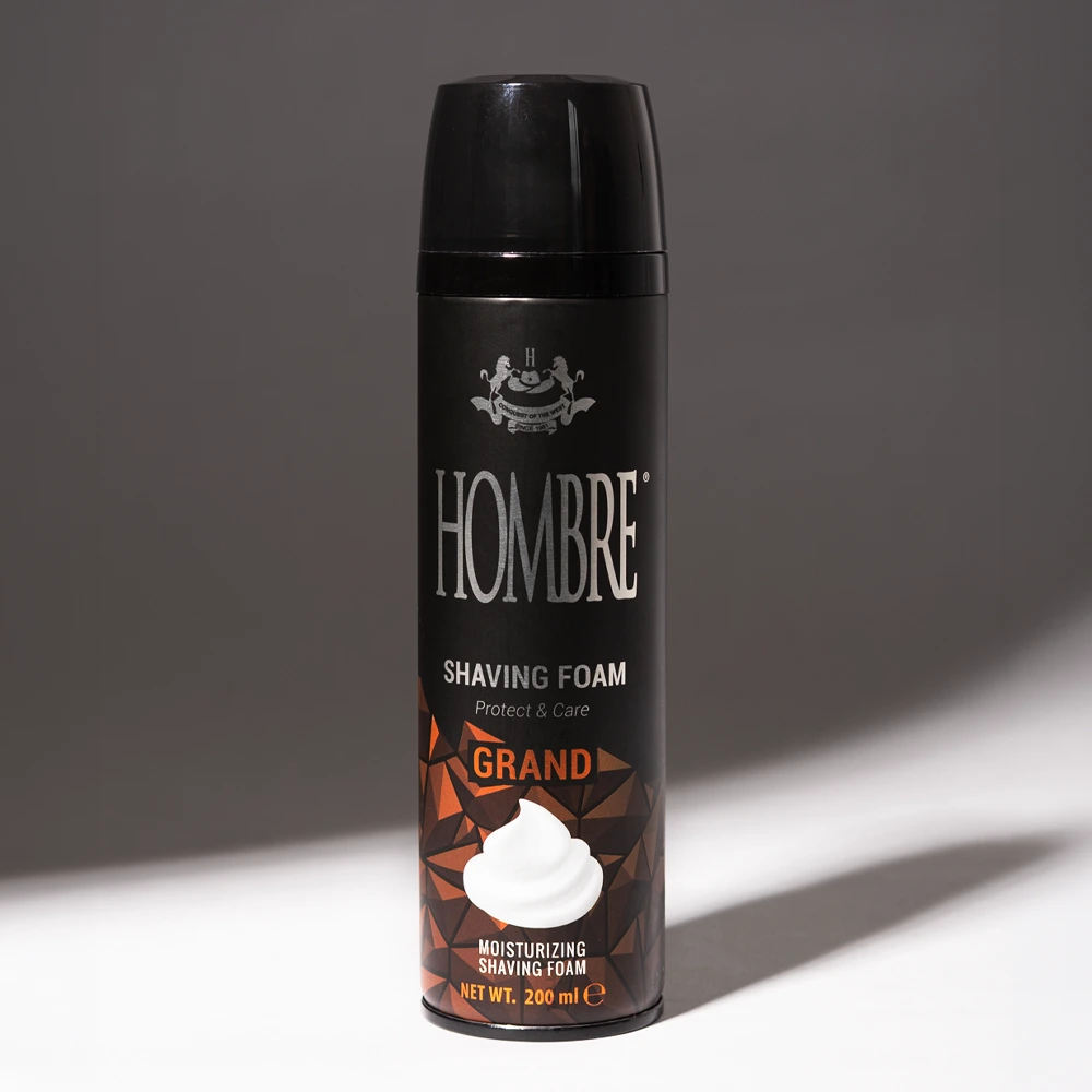 HOMBRE® Caliber aluminum-free shaving foam for men 200ml — studio shot on transparent background