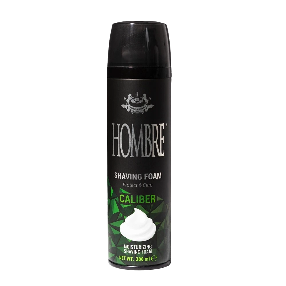 HOMBRE® Caliber aluminum-free shaving foam for men 200ml — studio shot on dark background