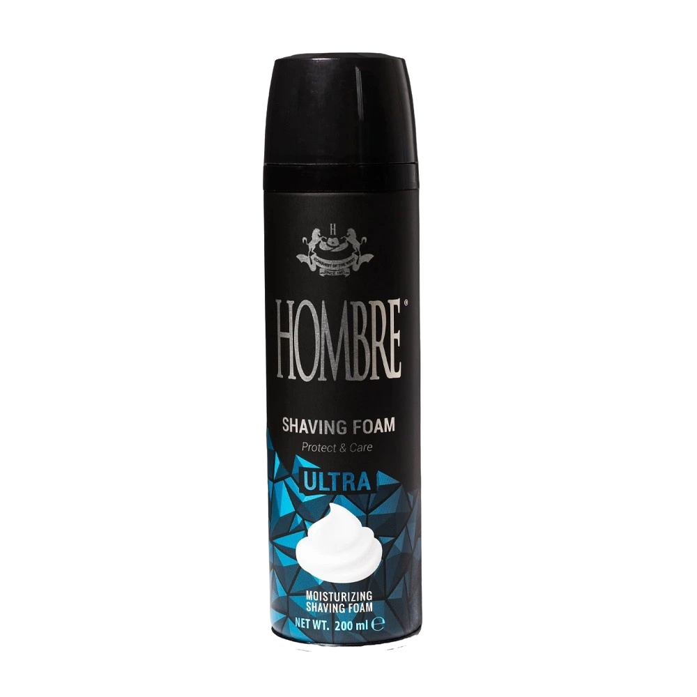 HOMBRE® Caliber aluminum-free shaving foam for men 200ml — studio shot on dark background