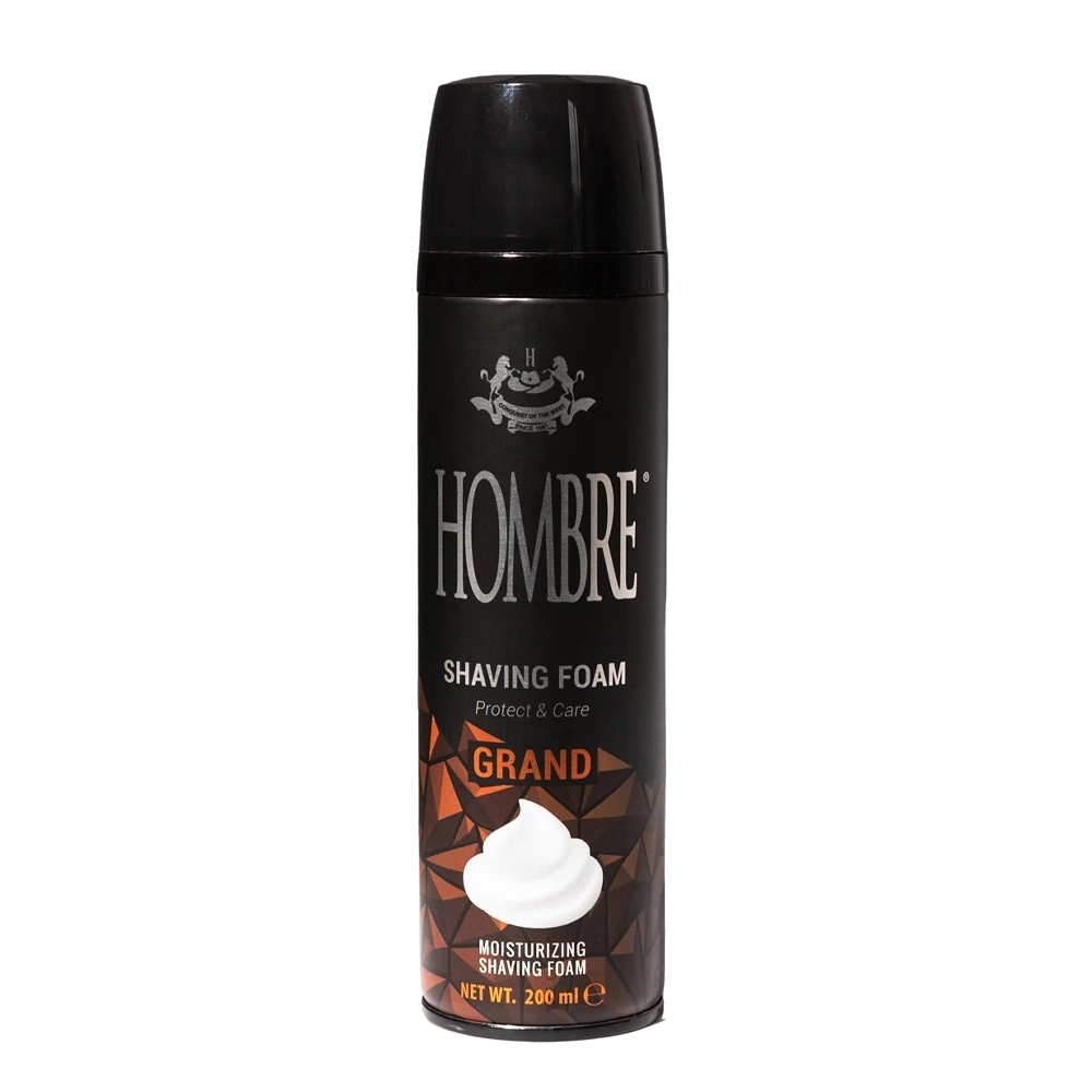 HOMBRE® Caliber aluminum-free shaving foam for men 200ml — studio shot on dark background