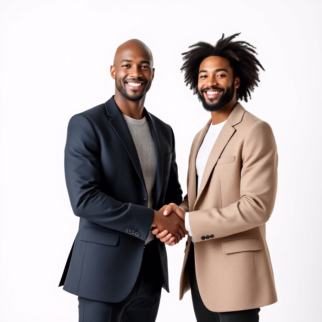 [headshot] image of satisfied customer shaking hands with company representative (for a fintech company)