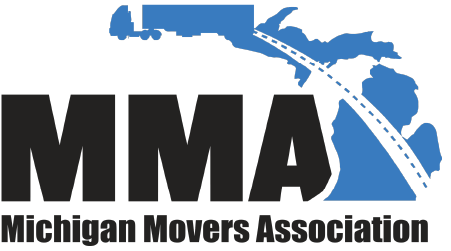 Logo of Michigan Movers Association featuring Michigan map and large MMA initials.