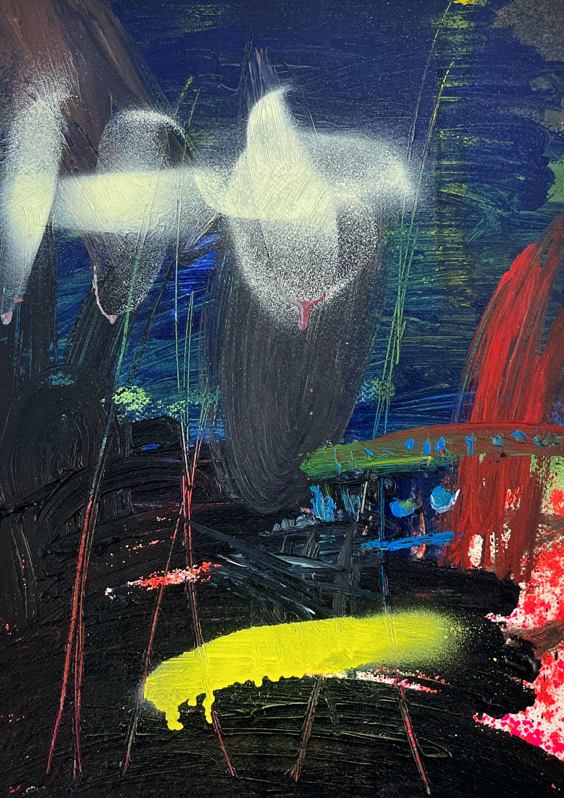 Acrylic and spray paint on paper