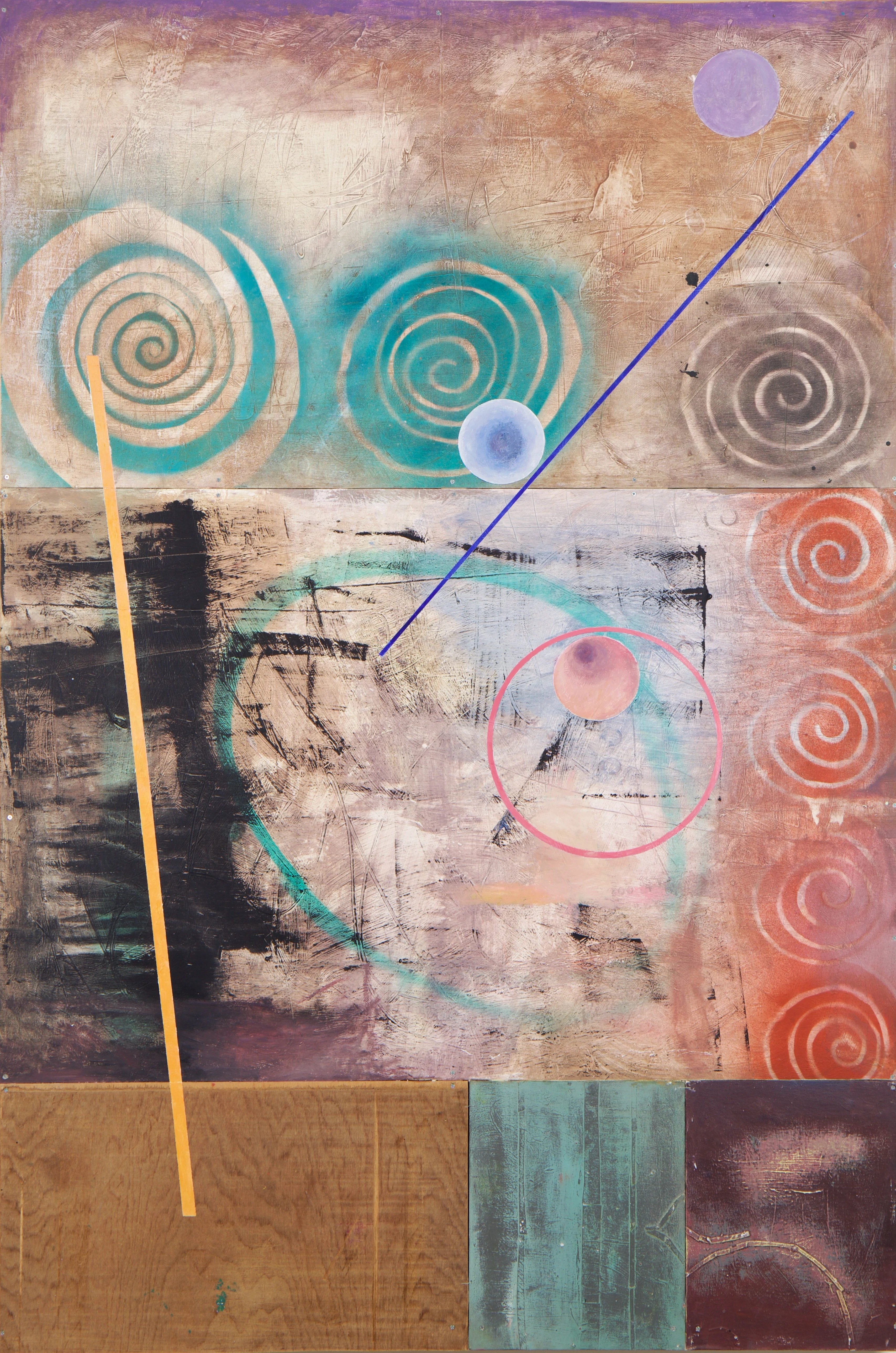 Acrylic, spray paint on wood