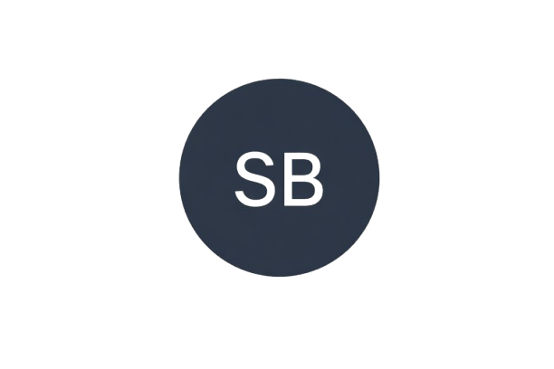 Dunkelblauer Kreis mit den weißen Buchstaben SB in der Mitte.
